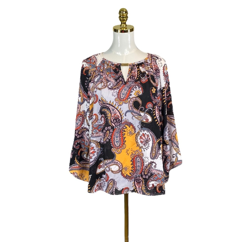 Woman’s Zac & Rachel paisley print boho peasant blouse size L